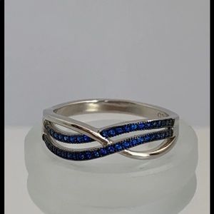 Sterling silver crossing waves blue Ring